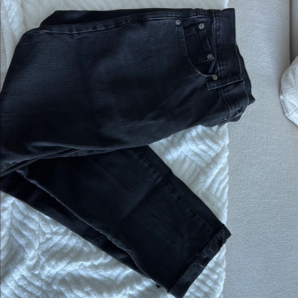 Classic Black Women's girlfriend jeans , raw cut cuff bottom